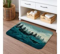 Ocean Waves Tapis de bain à séchage rapide, motif forêt aquatique abstraite, turquoise, antidérapant, lavable en flanelle, pour salle de bain, toilettes, toilettes, décoration 40,6 x 61 cm