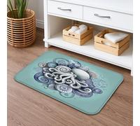 Ocean Waves - Tapis de bain absorbant et antidérapant - Motif coquillages de poulpe bleu et vert - Lavable en flanelle - Décoration de salle de bain - 20 x 32 cm
