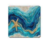 Ocean Waves Tapis de protection supérieur pour machine à laver et sèche-linge, bleu côtier et doré, tapis d'été antidérapant en caoutchouc imperméable pour buanderie, 61 x 61 cm