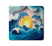 Ocean Waves Tapis de protection supérieure pour machine à laver et sèche-linge, motif dauphin bleu, en caoutchouc nautique, antidérapant, imperméable, pour buanderie, 61 x 61 cm