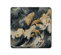 Ocean Waves Tapis de protection supérieure pour machine à laver et sèche-linge vintage en caoutchouc antidérapant et imperméable pour buanderie 61 x 61 cm