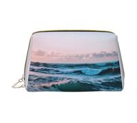 Ocean Waves Trousse de maquillage portable en cuir avec fermeture éclair, blanc, Taille unique