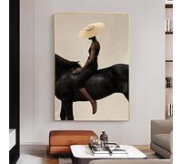 OCEANGOD Femme Chevauchant Un Cheval Avec Un Chapeau Mur Art Toile Peintures Affiches Et Gravures Nordiques pour Chambre Décoration Mur Photos 60x80cm Sans Cadre