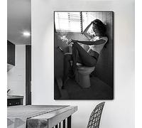 OCEANGOD Moderne Toilette Femme Affiche Bar Fille Dans Les Toilettes Toile Peintures Impressions Mur Art Photo pour La Maison Décorative Murale 45x60cm Sans Cadre