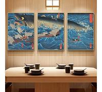 OCEANGOD Style japonais Paysage Toile Peintures Mur Art Vague Carpe Affiche Salon Couloir Décoration de La Maison Murale 30x40cmx3pcs Sans Cadre