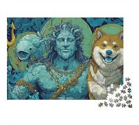 Oceanic Deity with Trident and Shiba Inu Puzzle 1000 Pièces Cadeau Unique Jeu Éducatif Challenge Toy À De Qualité Supérieure Peinture Art pour Adultes Et Enfants À Partir De 14 Ans 38x26cm/1000pcs