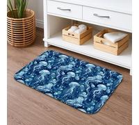 Oceanic Jellyfish Tapis de bain à séchage rapide Bleu artistique absorbant antidérapant Tapis de bain décoratif d'été en flanelle lavable pour salle de bain et toilettes 50,8 x 81,3 cm