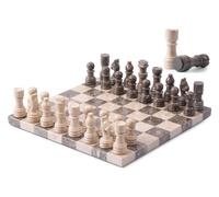 Oceanic & Verona Jeu d'échecs en marbre 30,5 cm fait à la main en pierre naturelle avec 32 pièces et 2 reines supplémentaires, jeu de stratégie portable à 2 joueurs pour adultes, ensemble d'échecs