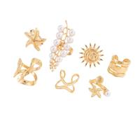 Oceanics Ensemble de bagues en alliage sur le thème des étoiles et du soleil avec accents de perles d'imitation pour femme, One Size, Comme décrit, Produit conforme à la description.
