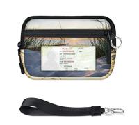 Oceans Beach Sunset Mini porte-cartes zippé pour homme et femme avec fenêtre pour carte d'identité, mer, plage, portefeuille portable léger avec fermeture éclair