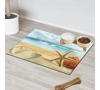 Oceans Beach Tapis d'alimentation pour chat et chien Motif étoile de mer Tapis de nourriture sur le thème des océans Tapis d'alimentation absorbant Nti-Slip Contain les déversements Protège les sols