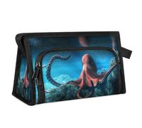 Oceans - Trousse de maquillage de voyage en forme de pieuvre peu profonde pour femmes, hommes, enfants, filles, garçons, pieuvre, trousse de toilette, trousse de douche, organiseur, couleur, L,