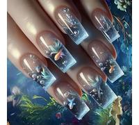 Oceans Waves Appuyez Sur Les Ongles 24 Pièces Dauphins Bleus Artificiels ABS Non Toxiques Faciles À Appliquer Pour Les Femmes Filles Aspect Naturel Matériau ABS Faux