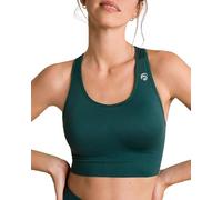 OCEANSAPART Beverly Brassière Sport Femme Dos Racerback Respirante sans Armature - Soutien Gorge Sport Femme Maintien Moyen pour Running, Yoga et Salle - Brassière sans Coutures - Vert foncé - s
