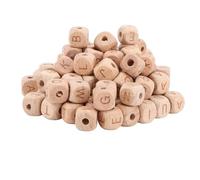 Oceanside Lot de 100 Perles en Bois de Hêtre Avec Lettres de L'Alphabet Carrées pour Colliers, Projets Artisanaux, Accessoires pour Cheveux, Pendentifs de Collier