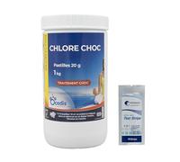 OCEDIS Chlore Choc Pastilles 20g - 1kg | Chlore Choc Stabilisé - Désinfection Choc - Dissolution Rapide + 10 Tests HPS OFFERTS 6 en 1
