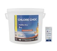 OCEDIS Chlore Choc Pastilles 20g - 5kg | Chlore Choc Stabilisé - Désinfection Choc - Dissolution Rapide + 10 Tests HPS OFFERTS 6 en 1