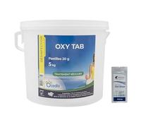 OCEDIS OXY Tab 20 Pastilles 20g - 5kg | Désinfection Régulière et/ou Choc sans Chlore - Oxygène Actif Choc - Activateur de Brome - Dissolution Rapide + 10 Tests HPS OFFERTS 6 en 1