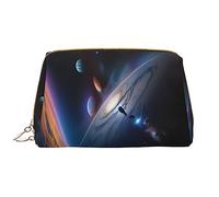 OCELIO A Fascinating Universe Trousse de maquillage portable en cuir (grand), pochette en cuir avec fermeture éclair, trousse de toilette, sac de voyage, sac de rangement de voyage, blanc, taille
