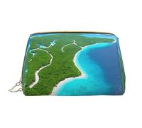 OCELIO An Island In The Ocean Trousse à cosmétiques portable en cuir (grand), pochette en cuir avec fermeture éclair, trousse de toilette, sac de voyage, blanc, taille unique, blanc, Taille unique