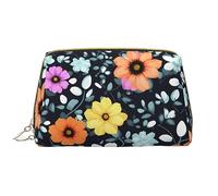 OCELIO Belle trousse de maquillage portable en cuir à fleurs colorées (grand), pochette en cuir avec fermeture éclair, trousse de toilette, sac de voyage, sac de rangement de voyage, blanc, taille