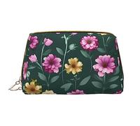 OCELIO Belle trousse de maquillage portable en cuir avec motif fleurs violettes (grand), pochette en cuir à fermeture éclair, trousse de toilette, sac de voyage, sac de rangement de voyage, blanc,