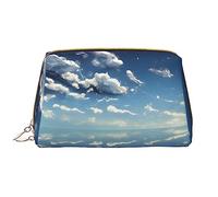 OCELIO Blue Sky and White Clouds Trousse de maquillage portable en cuir avec fermeture éclair Taille unique, blanc, Taille unique