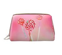 OCELIO Coloré Lollipop Trousse de maquillage portable en cuir (grand), pochette en cuir avec fermeture éclair, trousse de toilette, sac de voyage, sac de rangement de voyage, blanc, taille unique,