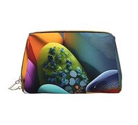 OCELIO Coloré Stones Trousse de maquillage portable en cuir (grand), pochette en cuir avec fermeture éclair, trousse de toilette, sac de voyage, sac de rangement de voyage, blanc, taille unique,
