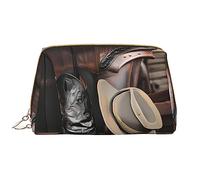 OCELIO Cowboy Sac à maquillage portable en cuir avec fermeture éclair et chapeau noir et bottes occidentales Taille unique, blanc, Taille unique