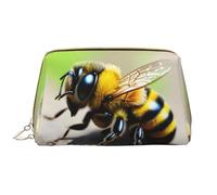OCELIO Cute Little Bee Trousse de maquillage portable en cuir (grand), pochette en cuir avec fermeture éclair, trousse de toilette, sac de voyage, blanc, taille unique, blanc, Taille unique
