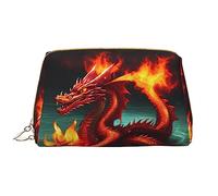 OCELIO Dragon King In Fire Trousse à cosmétiques portable en cuir (grand), pochette en cuir avec fermeture éclair, trousse de toilette, sac de voyage, blanc, taille unique, blanc, Taille unique