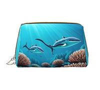 OCELIO Grande trousse de maquillage portable en cuir avec fermeture éclair - Motif baleines des mers profondes - Sac de voyage - Blanc - Taille unique, blanc, Taille unique