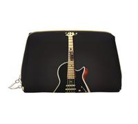 OCELIO Grande trousse de maquillage portable en cuir de guitare noire avec fermeture éclair, trousse de toilette, sac de rangement de voyage, blanc, taille unique, blanc, Taille unique