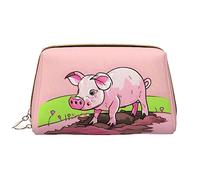 OCELIO Grande trousse de maquillage portable en cuir de porcelet rose avec fermeture éclair, trousse de toilette, sac de rangement de voyage, blanc, taille unique, blanc, Taille unique