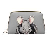 OCELIO Grande trousse de maquillage portable en cuir de rat gris avec fermeture éclair, trousse de toilette, sac de rangement de voyage, blanc, taille unique, blanc, Taille unique