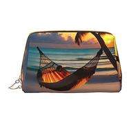 OCELIO Hamac de plage coucher de soleil sac cosmétique portable en cuir (grand), pochette en cuir avec fermeture éclair, trousse de toilette, sac de voyage, sac de rangement de voyage, blanc, taille