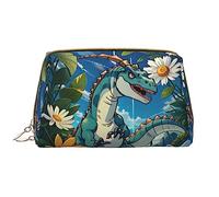 OCELIO Jolie trousse de maquillage portable en cuir de dinosaure (taille grande), pochette en cuir avec fermeture éclair, trousse de toilette, sac de voyage, blanc, taille unique, blanc, Taille unique