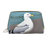 OCELIO Jolie trousse de maquillage portable en cuir de mouette (grand), pochette en cuir avec fermeture éclair, trousse de toilette, sac de voyage, sac de rangement de voyage, blanc, taille unique,