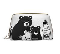OCELIO Jolie trousse de maquillage portable en cuir d'ours pour bouteille de lait (grand), pochette en cuir avec fermeture éclair, trousse de toilette, sac de voyage, blanc, taille unique, blanc,