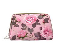 OCELIO Jolie trousse de toilette portable en cuir avec motif roses (grand), pochette en cuir avec fermeture éclair, trousse de toilette, sac de rangement de voyage, blanc, taille unique, blanc, Taille