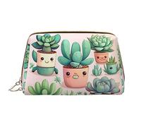 OCELIO Jolie trousse de toilette portable en cuir pour plantes succulentes (grand), pochette en cuir avec fermeture éclair, trousse de toilette, sac de voyage, blanc, taille unique, blanc, Taille