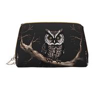 OCELIO Late Night Owl Trousse de maquillage portable en cuir avec fermeture éclair pour produits de toilette Sac de rangement de voyage, blanc, taille unique, blanc, Taille unique