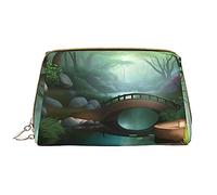 OCELIO Little Bridge In The East Trousse à cosmétiques portable en cuir (grand), pochette en cuir avec fermeture éclair, trousse de toilette, sac de voyage, sac de rangement de voyage, blanc, taille