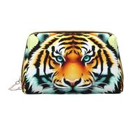 OCELIO Little Fat Tiger Head Trousse de maquillage portable en cuir avec fermeture éclair pour produits de toilette, sac de rangement de voyage, blanc, taille unique, blanc, Taille unique