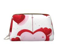 OCELIO Little Red Heart Trousse de maquillage portable en cuir (grande), pochette en cuir avec fermeture éclair, trousse de toilette, sac de voyage, blanc, taille unique, blanc, Taille unique
