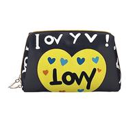 OCELIO Love You With All My Heart Trousse de maquillage portable en cuir (grand), pochette en cuir avec fermeture éclair, trousse de toilette, sac de voyage, blanc, taille unique, blanc, Taille unique