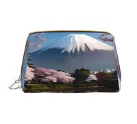 OCELIO Mt. Fuji In Early Spring Trousse à cosmétiques portable en cuir (grand), pochette en cuir avec fermeture éclair, trousse de toilette, sac de voyage, sac de rangement de voyage, blanc, taille