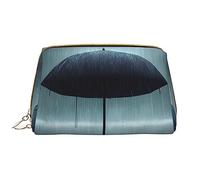 OCELIO Sac à cosmétiques portable en cuir avec parapluie noir (grand), pochette en cuir avec fermeture éclair, trousse de toilette, sac de voyage, sac de rangement de voyage, blanc, taille unique,