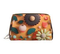 OCELIO Sac à cosmétiques portable en cuir avec tournesols colorés (grand), pochette en cuir avec fermeture éclair, trousse de toilette, sac de rangement de voyage, blanc, taille unique, blanc, Taille